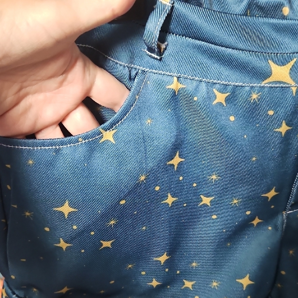 Blue and Yellow Star Print Jean Shorts - Picture 2 of 5